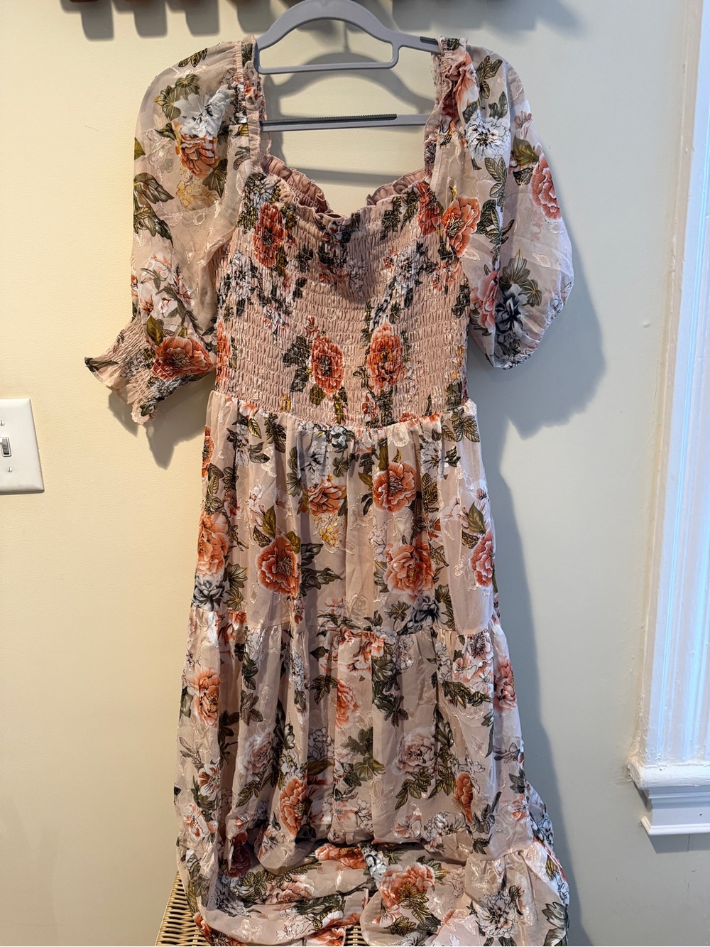 Baltic Born Floral Puff Sleeve Smocked Midi Dress - Pink